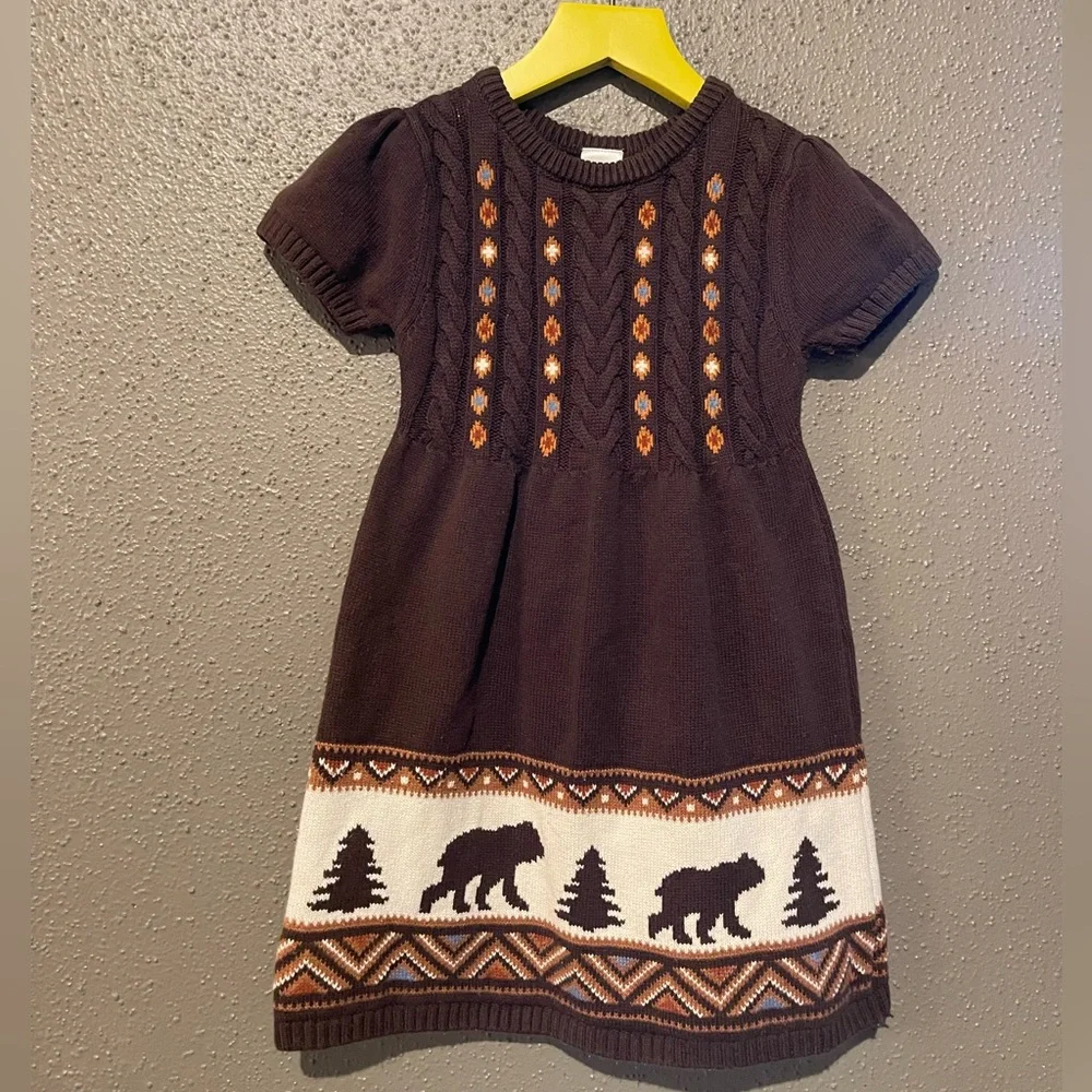 Gymboree Girls Intarsia Bear Sweater Dress - Montana Mountain - Brown